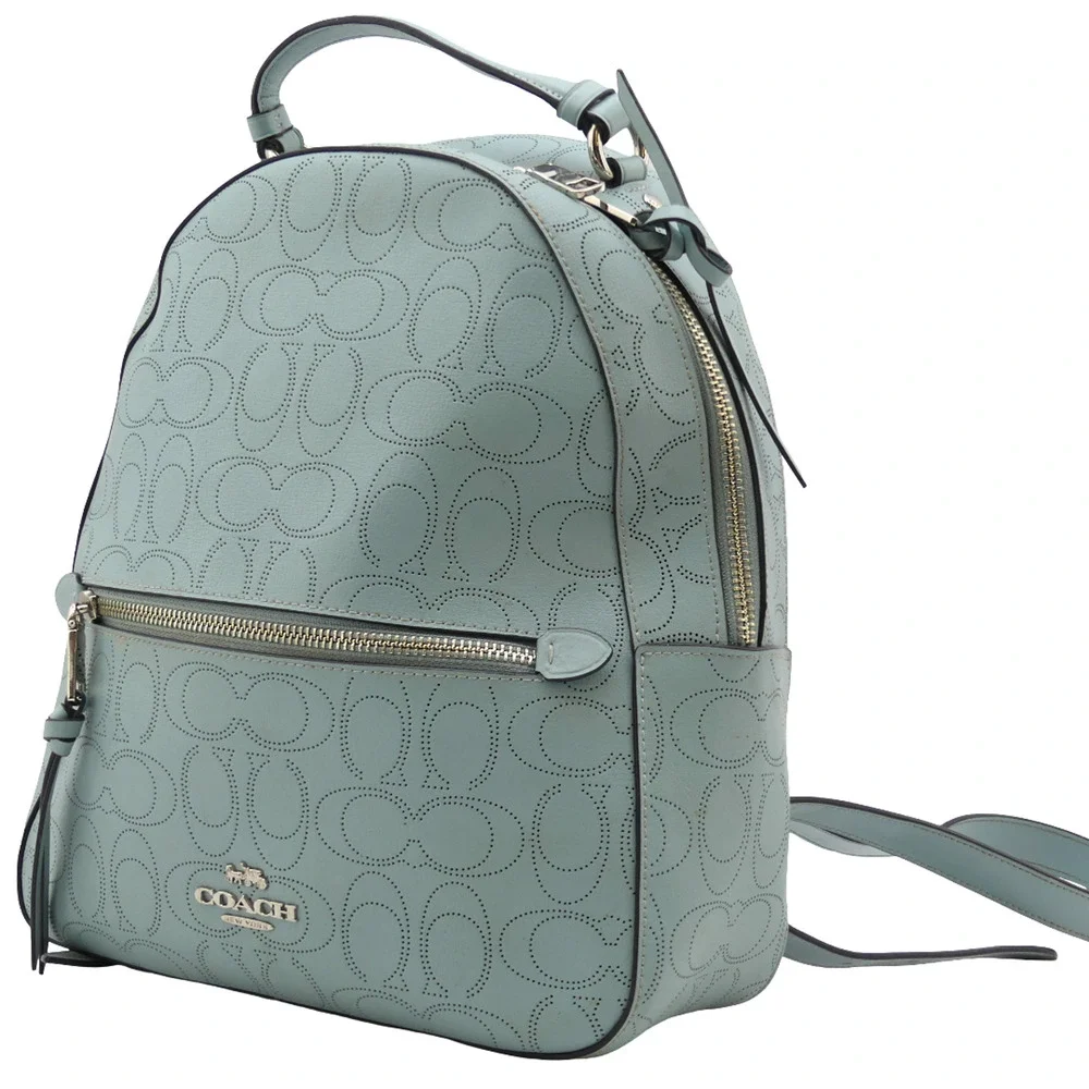 VTG Coach New York Jordyn Perforated Signature Leather Backpack Light Blue Zip